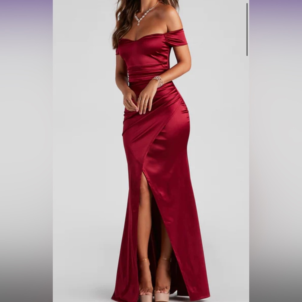 Burgundy Wine Red Formal Off-The-Shoulder Dress